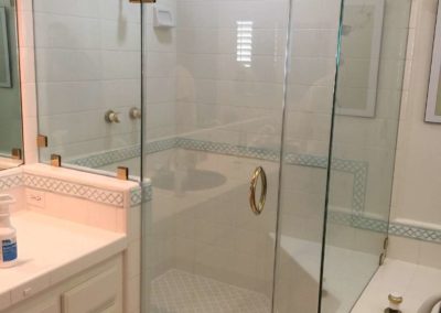 california frameless glass shower door installation 90 degree return